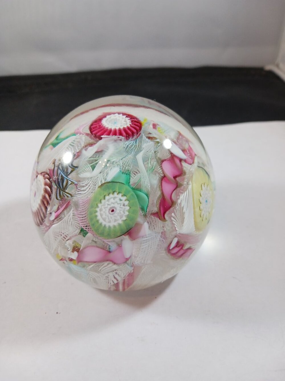 Murano Fratelli Toso Latticino Millefiori Glass Paperweight